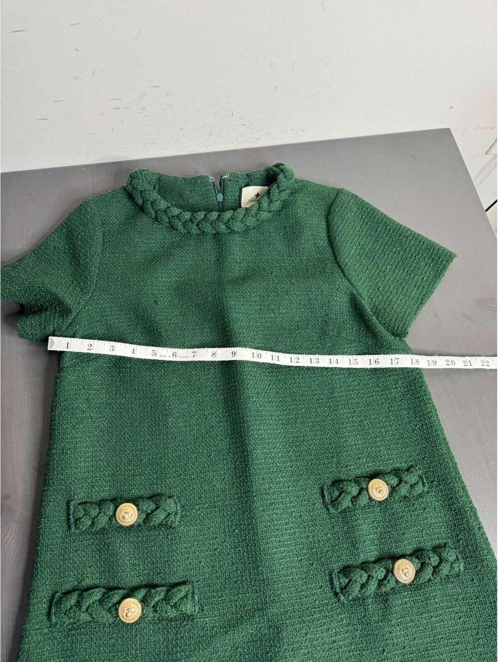 Tuckernuck Tweed Jackie Shift Dress Green Zip Short Sleeve Business Formal - Picture 7 of 9